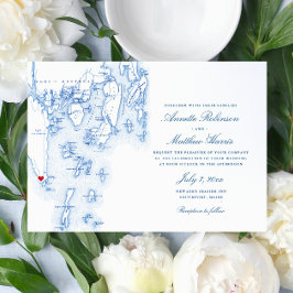 Convite Casamento do Mapa do Marinho de Southport Boothbay