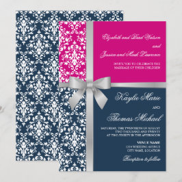 Convite Casamento do Marinho Faux Silver Fbon do Damask Fu