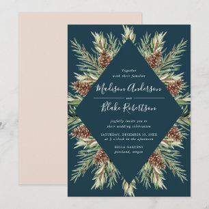 Convite Casamento do Marinho Pine Cone de Pine Watercolor