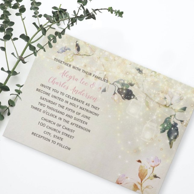 Convite Casamento do milênio Pink Fairytale Woodsy Mason J (Criador carregado)