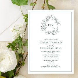 Convite Casamento do Moderno Emerald Green Leafy Crest Mon