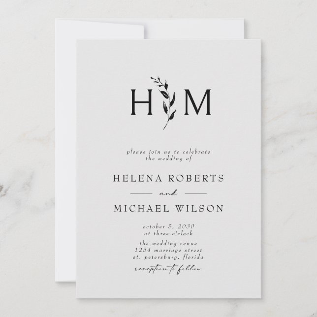 Convite Casamento do Monograma Botânico RSVP de Código QR  (Frente)