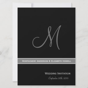 Convite Casamento do Monograma Branco e Preto Elegante