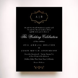 Convite casamento do monograma clássico de crista de ouro 