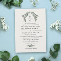 Casamento do monograma com coroa verde esbranquiça