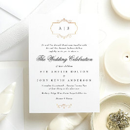 Convite casamento do monograma da crista de ouro preto bra