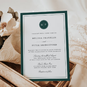 Convite Casamento do Monograma da Fronteira Verde Clássica