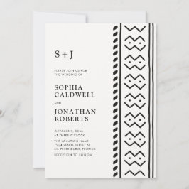 Convite Casamento do Monograma de Boho Mudcloth Moderno