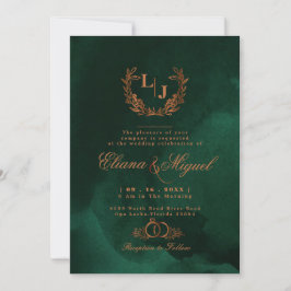 Convite Casamento do Monograma de Caligrafia de Cobre Chic
