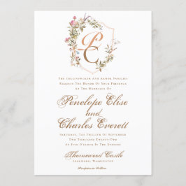 Convite Casamento do Monograma de Crest de Watercolor Eleg