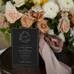 Convite Casamento do Monograma de Folha Branca Negra<br><div class="desc">Estamos adorando este convite de casamento moderno, preto e branco! Simples, elegante e tão bonito, ele apresenta uma coroa desenhada à mão rodeando um monograma moderno de casamento. É personalizado em tipografia elegante, e acentuado com caligrafia manuscrita. Por último, é cortado num quadro delicado. Pacote de exibição aqui: https://www.zazzle.com/collections/black_white_leafy_crest_monogram_wedding-119655862125661501 Entre...</div>