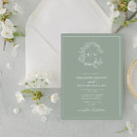 Convite Casamento do Monograma de Folha Verde de Sábio Mod<br><div class="desc">Estamos adorando este convite de casamento verde moderno, moderno sábio! Simples, elegante e tão bonito, ele apresenta uma coroa desenhada à mão rodeando um monograma moderno de casamento. É personalizado em tipografia elegante, e acentuado com caligrafia manuscrita. Por último, é cortado num quadro delicado. Pacote de exibição aqui: https://www.zazzle.com/collections/sage_green_leafy_crest_monogram_wedding_invitation-119735143483526238 Entre...</div>