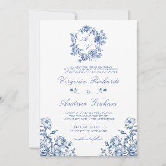 Convite Casamento do Monograma do Blue Chinoiserie French