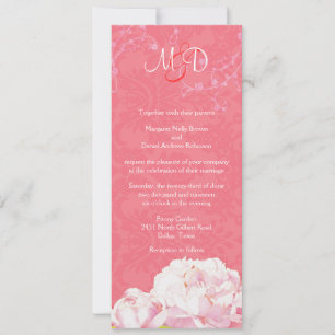Convite Casamento do Monograma do Coral Pink Blush Peony