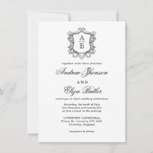 Convite Casamento do Monograma do Paixão Branco e Preto El