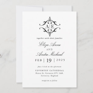 Convite Casamento do Monograma do Paixão Negro e Branco El