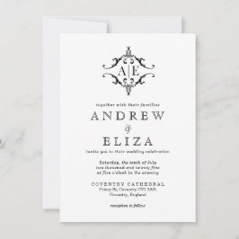 Convite Casamento do Monograma do Paixão Negro e Branco El