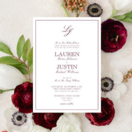 Convite Casamento do Monograma do Script Clássico Burgundy