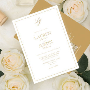 Convite Casamento do Monograma Dourado Clássico do Código 