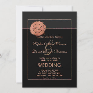 Convite Casamento do Monograma Dourado com Rosa romântico