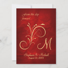 Convite Casamento do Monograma Dourado Vermelho