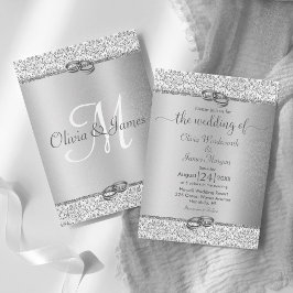 Convite Casamento do Monograma Metálico Silver