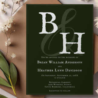 Convite Casamento do Monograma Minimalista Emerald Green