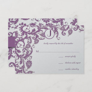 Convite Casamento do Monograma Plum Damask