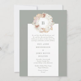 Convite Casamento do Monograma Verde de Pampas Wreath Moss