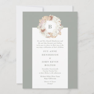 Convite Casamento do Monograma Verde de Pampas Wreath Moss