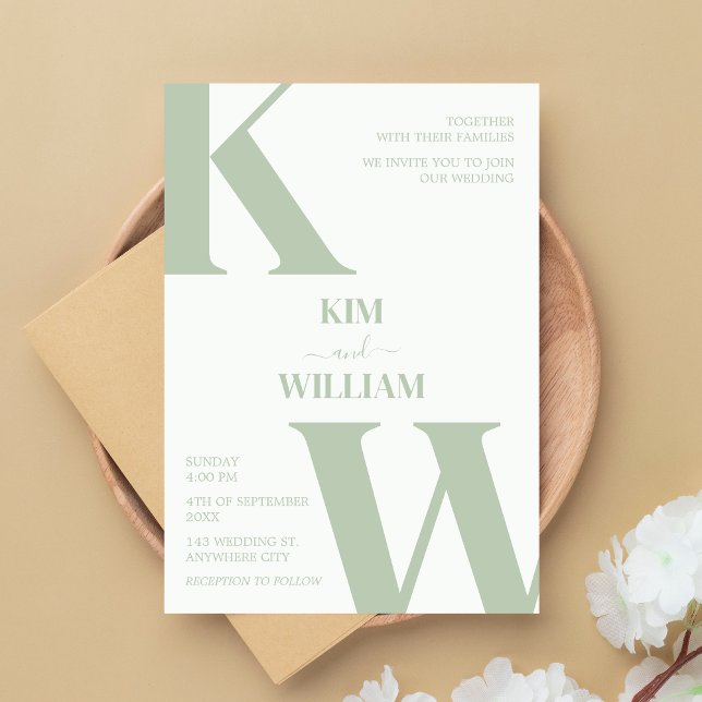 Convite Casamento do Monograma Verde Mint (Mint Green Monogram Wedding Invitation)