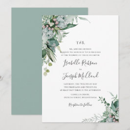 Convite Casamento do Monograma Verde Sage Greenery