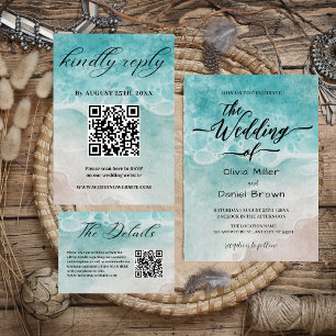 Convite Casamento do Oceano Elegante da Linha Costeira Azu