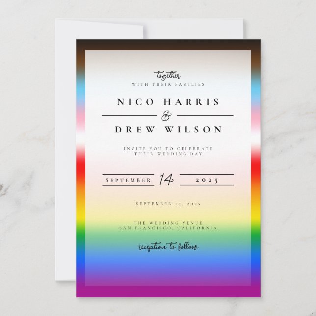 Convite Casamento do Orgulho LGBTQ+ Elegante (Frente)