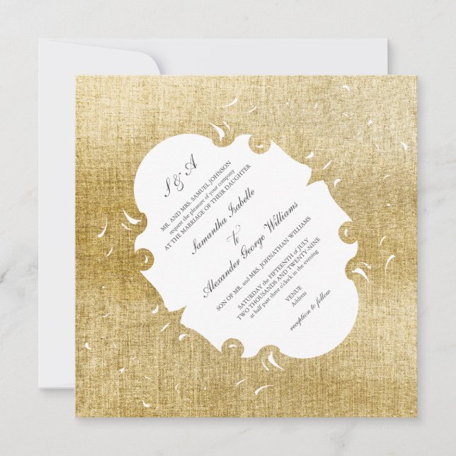 Convite Casamento do Ornamentado Dourado Barroco Ocidental (Frente)