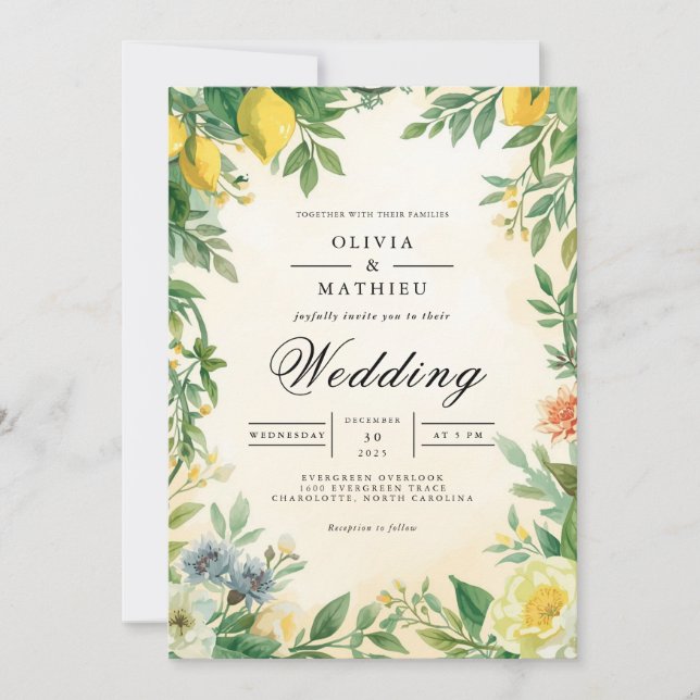 Convite Casamento do ouro Citrus Blossom (Frente)