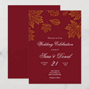 Convite Casamento do outono de Borgonha e da folha Dourado