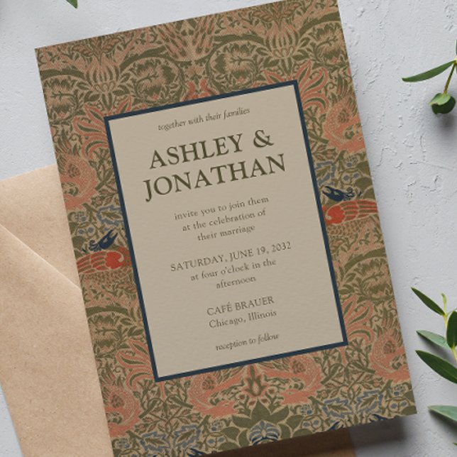 Convite Casamento do Padrão Elegante Morris Peacock & Drag (Criador carregado)