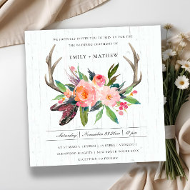 CONVITE CASAMENTO DO PAÍS DE MADEIRA FLORAL DE BOHO BLUSH