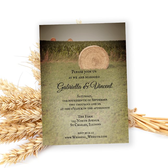 Convite Casamento do País fazenda Hay Bales (Invite guests to your farm marriage with the charming Hay Bales Country Wedding Invitation.)