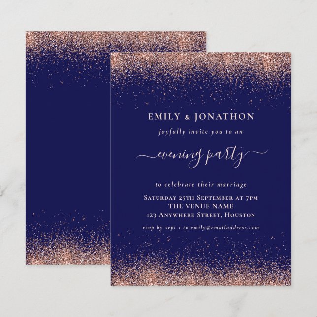 Convite Casamento do Partido rosa Dourado Marinho da Noite (Frente/Verso)