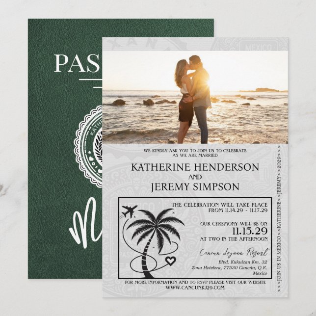 Convite Casamento do Passaporte do México Verde (Frente/Verso)