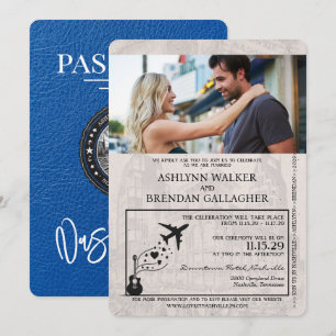 Convite Casamento do Passaporte Real Blue Nashville
