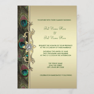 Convite Casamento do Pavão Verde Esmeralda e Dourado