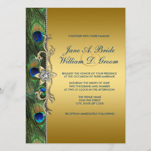 Convite Casamento do Pavão Verde Esmeralda e Dourado