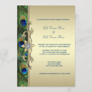 Convite Casamento do Pavão Verde Esmeralda e Dourado
