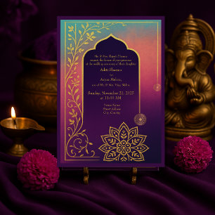 Convite Casamento do Purple & gold mandala hindu Oriental 
