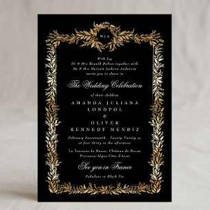 Convite casamento do quadro botânico de ouro de tuxedo