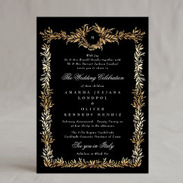 Convite casamento do quadro botânico preto e dourado