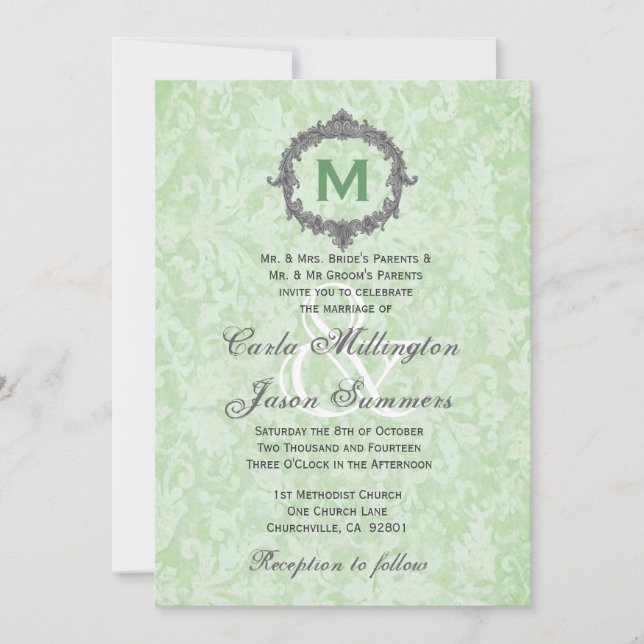 Convite Casamento do quadro de colheita de prata verde Dam (Frente)